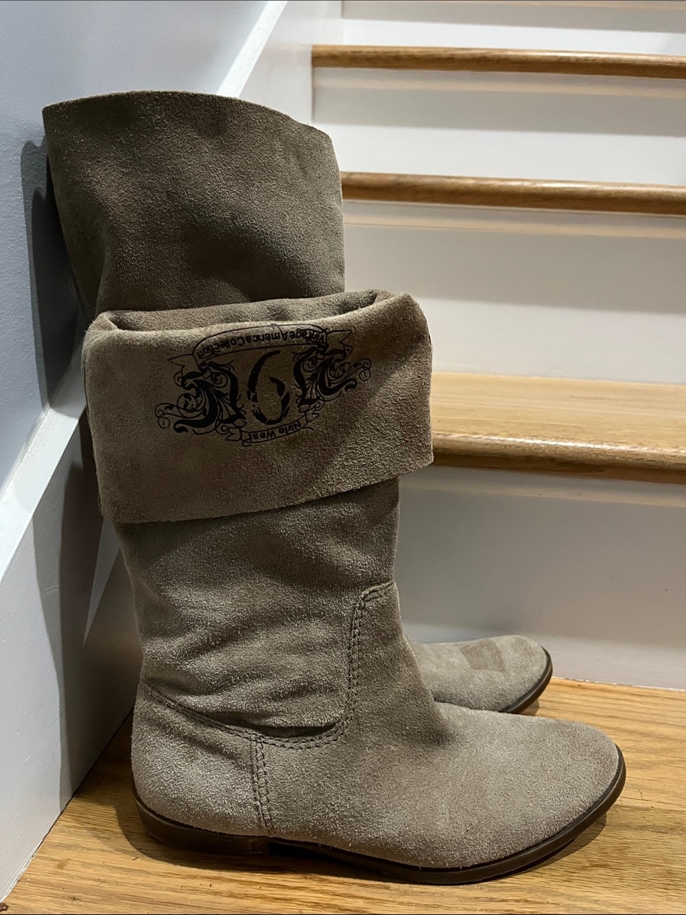 Nine West Taupe Suede Fold-Over Boots